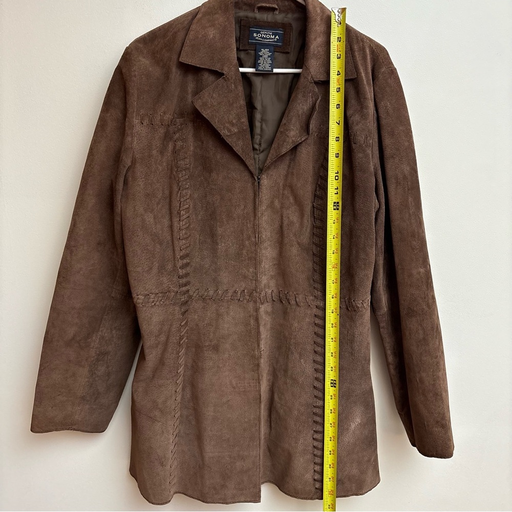Vintage Fitted Leather Suede Sonoma Jacket Womens XL With Stitching Detail Brown - Picture 12 of 15